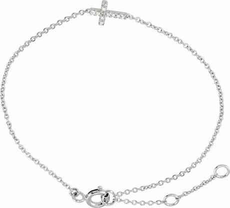 14K White Gold .04 CTW Natural Diamond Sideways Cross Youth 7" Bracelet