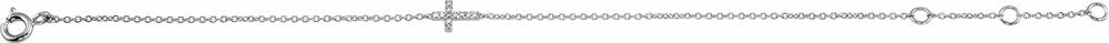 14K White Gold .04 CTW Natural Diamond Sideways Cross Youth 7" Bracelet