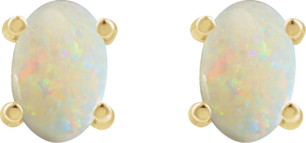 14K Yellow 6x4 mm Oval Natural White Opal Earrings