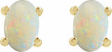 14K Yellow 6x4 mm Oval Natural White Opal Earrings