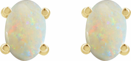 14K Yellow Gold 6x4 mm Oval Natural White Opal Earrings