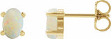 14K Yellow Gold 6x4 mm Oval Natural White Opal Earrings
