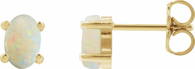 14K Yellow Gold 6x4 mm Oval Natural White Opal Earrings