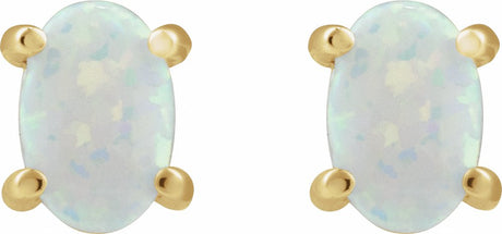14K Yellow Gold 6x4 mm Oval Lab-Grown White Opal Earrings