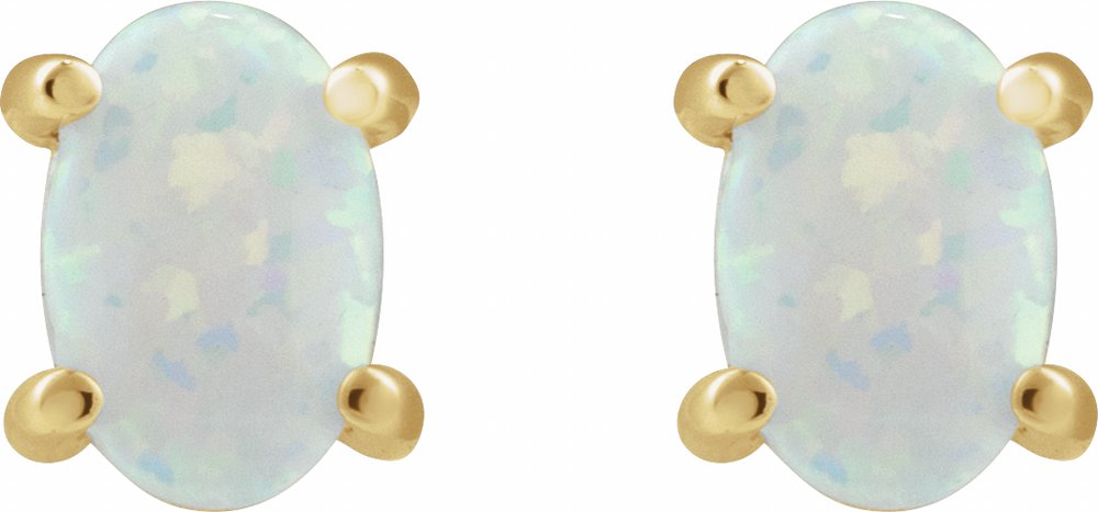 14K Yellow 6x4 mm Oval Lab-Grown White Opal Earrings