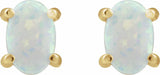 14K Yellow 6x4 mm Oval Lab-Grown White Opal Earrings