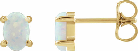 14K Yellow Gold 6x4 mm Oval Lab-Grown White Opal Earrings