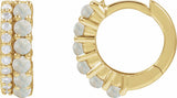 14K Yellow Gold Natural White Opal & 1/8 CTW Natural Diamond Huggie Hoop Earrings