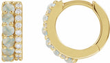 14K Yellow Gold Natural White Opal & 1/8 CTW Natural Diamond Huggie Hoop Earrings