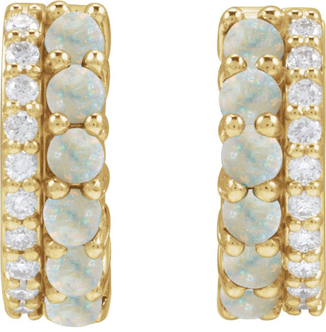14K Yellow Gold Natural White Opal & 1/8 CTW Natural Diamond Huggie Hoop Earrings