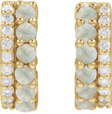 14K Yellow Gold Natural White Opal & 1/8 CTW Natural Diamond Huggie Hoop Earrings