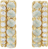 14K Yellow Natural White Opal & 1/8 CTW Natural Diamond Huggie Hoop Earrings