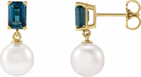 14K Yellow Gold Cultured White Akoya Pearl & Natural London Blue Topaz