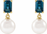 14K Yellow Gold Cultured White Akoya Pearl & Natural London Blue Topaz