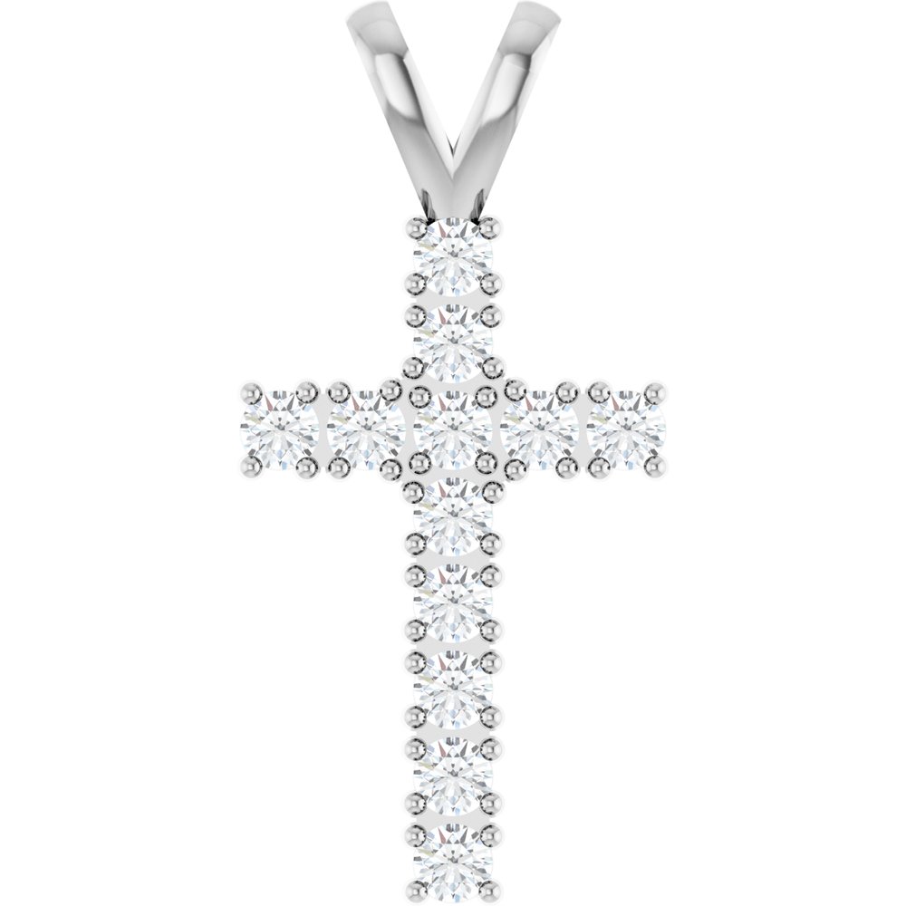 14K White Gold 1/2 CTW Natural Diamond Cross Pendant