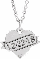 14K White .005 CT Natural Diamond Engravable Heart 18" Necklace