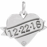 14K White .005 CT Natural Diamond Engravable Heart Pendant