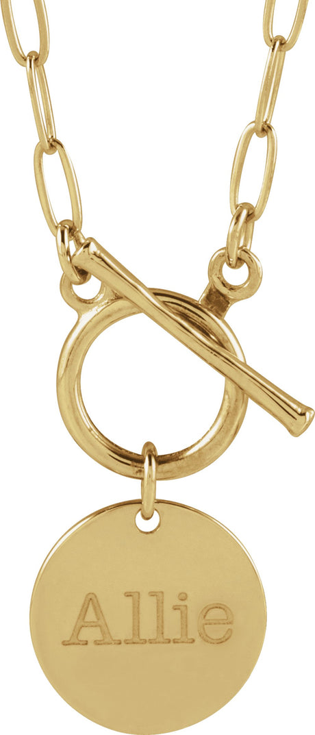 18K Yellow Gold-Plated Sterling Silver Engravable Round Toggle 18" Necklace
