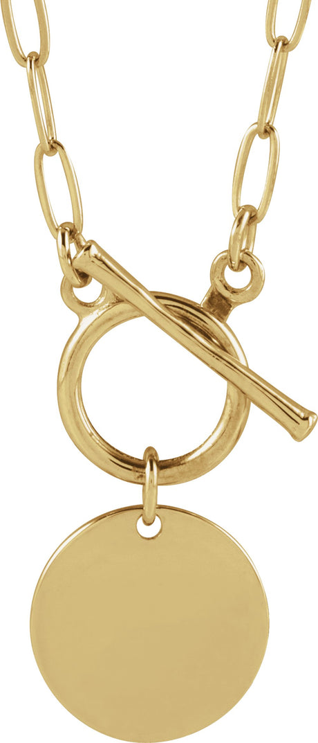 18K Yellow Gold-Plated Sterling Silver Engravable Round Toggle 18" Necklace