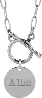 Sterling Silver Engravable Round Toggle 18" Necklace