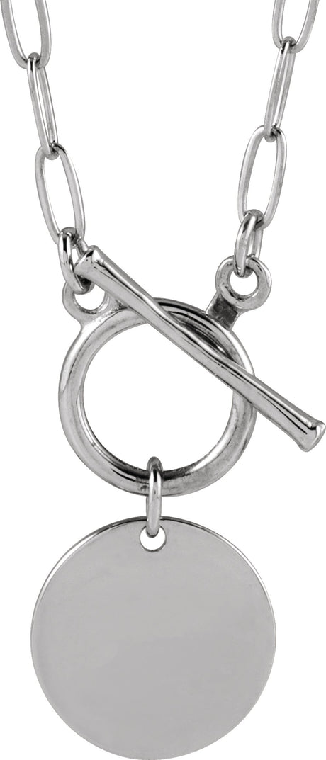 Sterling Silver Engravable Round Toggle 18" Necklace