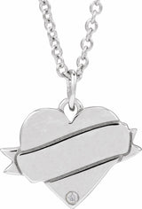 14K White .005 CT Natural Diamond Engravable Heart 18" Necklace