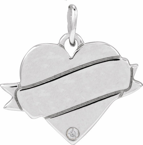 14K White .005 CT Natural Diamond Engravable Heart Pendant