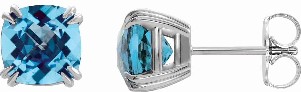 14K White Gold 6x6 mm Cushion Natural Swiss Blue Topaz Earrings