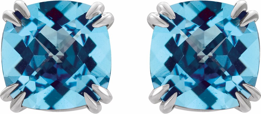 14K White Gold 6x6 mm Cushion Natural Swiss Blue Topaz Earrings