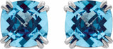 14K White Gold 6x6 mm Cushion Natural Swiss Blue Topaz Earrings