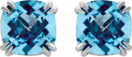 14K White Gold 6x6 mm Cushion Natural Swiss Blue Topaz Earrings