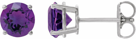 14K White 7 mm Natural Amethyst Stud Earrings