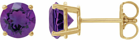 14K Yellow Gold 7 mm Natural Amethyst Earrings
