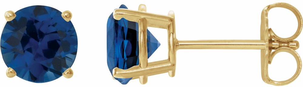 14K Yellow 6 mm Lab-Grown Blue Sapphire Stud Earrings