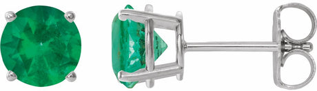 14K White Gold 6 mm Lab-Grown Emerald Earrings