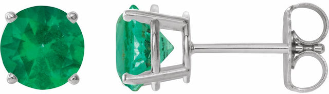 14K White Gold 6 mm Lab-Grown Emerald Earrings
