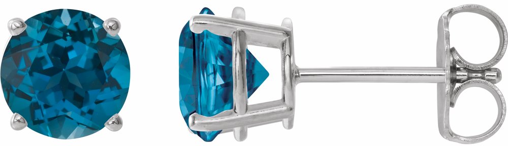 14K White Gold 7 mm Natural London Blue Topaz Earrings