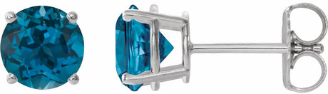 14K White Gold 8 mm Natural London Blue Topaz Earrings