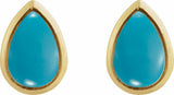 14K Yellow Gold Natural Turquoise Cabochon Earrings