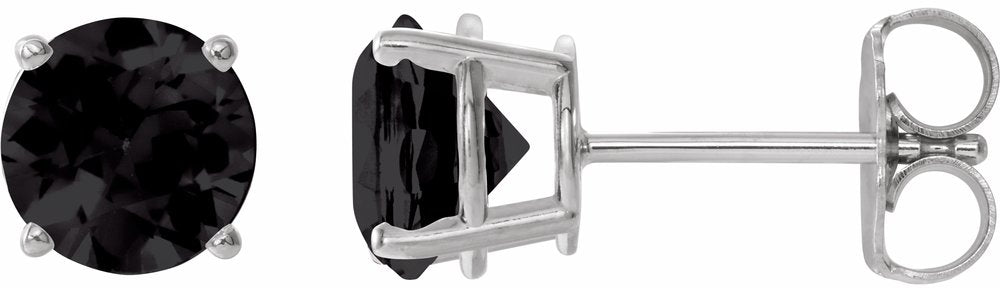 14K White Gold 7 mm Natural Black Onyx Earrings