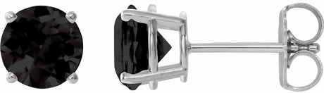 14K White Gold 7 mm Natural Black Onyx Earrings