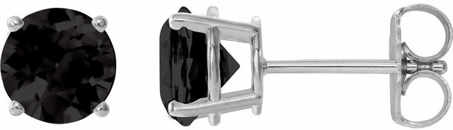 14K White Gold 7 mm Natural Black Onyx Earrings