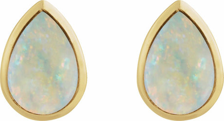 14K Yellow Gold Lab-Grown White Opal Cabochon Earrings