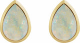 14K Yellow Gold Lab-Grown White Opal Cabochon Earrings
