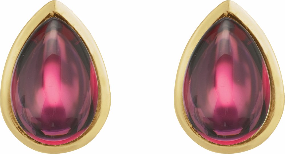 14K Yellow Gold Natural Rhodolite Garnet Cabochon Earrings