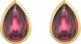 14K Yellow Gold Natural Rhodolite Garnet Cabochon Earrings