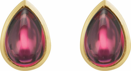 14K Yellow Gold Natural Rhodolite Garnet Cabochon Earrings