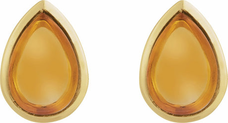 14K Yellow Gold Natural Citrine Cabochon Earrings