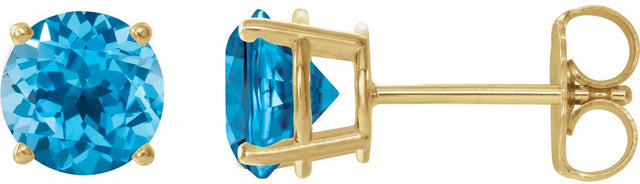 14K Yellow Gold 7 mm Natural Swiss Blue Topaz Earrings