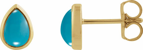14K Yellow Gold Natural Turquoise Cabochon Earrings